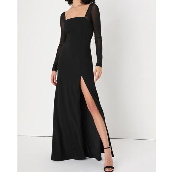 Lulu's Dresses & Skirts - LULU'S L Black Perfectly Sensational Square Neck Long Sleeve Maxi Dress NEW B123